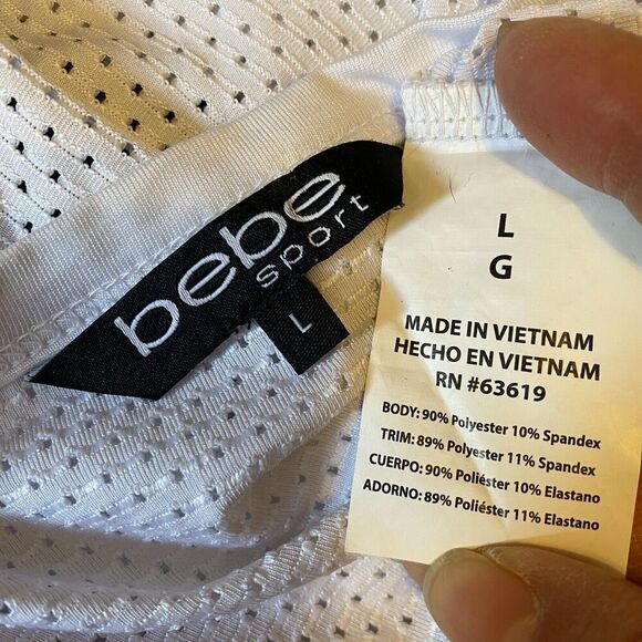 Y2K Bebe Sport Womens L Mesh Jersey White Black Shirt Striped Teamfree Short Slv - Picture 7 of 7